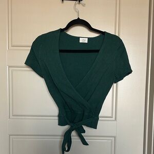 Aritzia Wilfred Green Ribbed Wrap Top